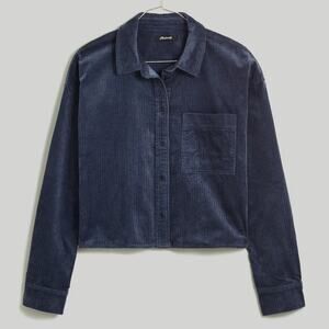 Madewell Shirt Women XS Blue Corduroy Crop Oversized Shacket Top  Outdoor Preppy